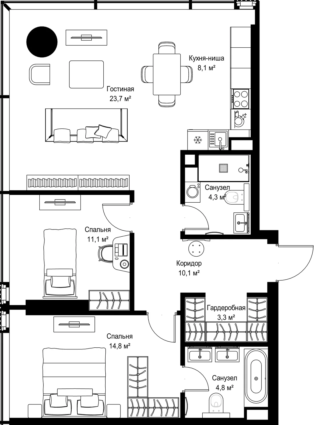 Планировка: Двухкомнатная квартира 80 м² в «SLAVA»