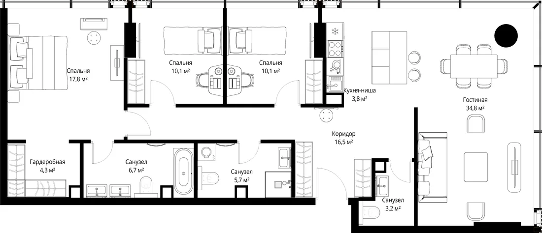 Планировка: Трёхкомнатная квартира 113 м² в «SLAVA»