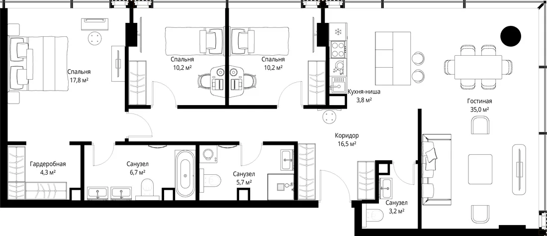 Планировка: Трёхкомнатная квартира 113 м² в «SLAVA»